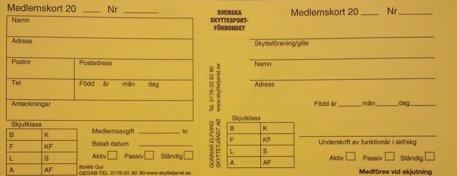 Medlemskort gul  25/fp